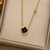 Colar Feminino Aco Inoxidavel 316L Dourado Pingente Flor Preta Antialergico