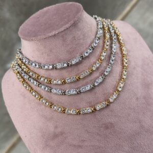 Gargantilha Feminina Riviera Cravejada de Zircônias - Prata, Dourada e Rosé