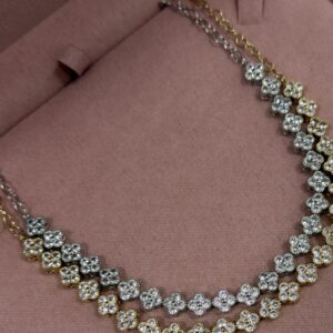 Gargantilha Feminino Prata E Dourado Dupla cravejada de flores de zirconias Semijoia Antialergica