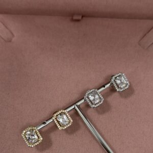 Brincos Femininos Prata Ear climber de losangos cravejados Semijoia Antialergica