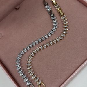 Pulseira Feminina Prata E Dourado Riviera cravejada de zirconias Semijoia Antialergica