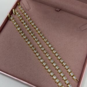 Pulseira Feminina Dourado Riviera fina cravejada de zirconias Semijoia Antialergica