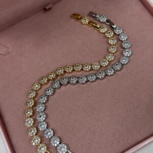 Pulseira Feminina Dourado E Prata Riviera cravejada dupla de zirconias Semijoia Antialergica