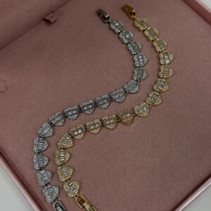 Pulseira Feminina Prata E Dourado Cravejada de zirconias com detalhes Semijoia Antialergica