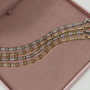 Pulseira Feminina Prata E Dourado Riviera fina cravejada de zirconias Semijoia Antialergica