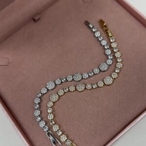 Pulseira Feminina Prata De flores cravejadas de zirconias Semijoia Antialergica