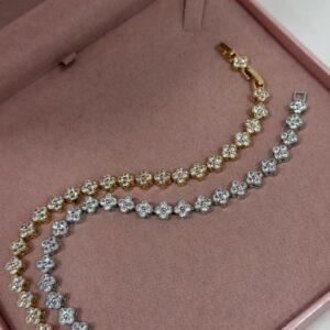 Pulseira Feminina Dourado Riviera fina cravejada de zirconias Semijoia Antialergica
