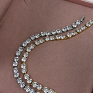 Pulseira Feminina Prata E Dourado Riviera cravejada dupla de zirconias Semijoia Antialergica