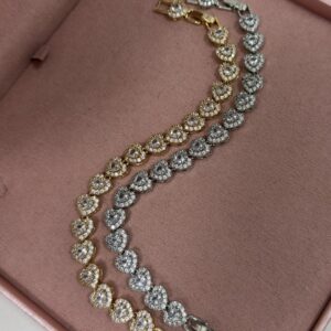 Pulseira Feminina Prata E Dourado De flores cravejadas Semijoia Antialergica