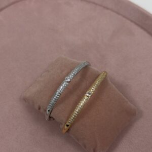 Bracelete Feminino Prata E Dourado Rigido fino cravejado de zirconias Semijoia Antialergica