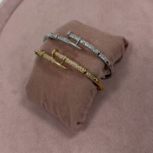 Bracelete Feminino Prata E Dourado Rigido fino cravejado de zirconias Semijoia Antialergica