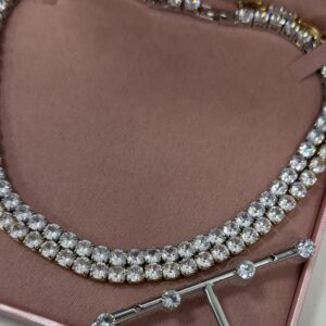 Conjunto Feminino Prata E Dourado Gargantilha riviera cravejada com brincos Semijoia Antialergica