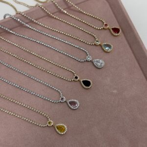 Conjunto Feminino Dourado Colar com pingente de gota colorida e brincos Semijoia Antialergica
