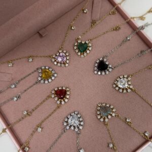 Conjunto Feminino Com Pedras Coloridas Colar com pingente de gota colorida e brincos Semijoia Antialergica