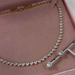 Conjunto Feminino Dourado Colar riviera cravejado com brincos Semijoia Antialergica