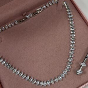 Conjunto Feminino Prata Colar riviera de folhas cravejado com brincos Semijoia Antialergica