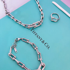 Colar pulseira e anel inspiração tiffany aço