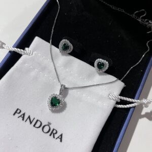 Colar + brinco Pandora veneziana verde