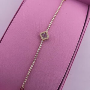Pulseira Feminina Trevo Cristal Dourada