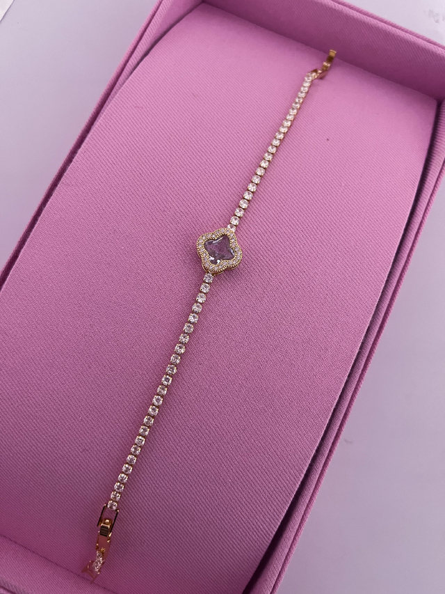 Pulseira Feminina Trevo Cristal Dourada