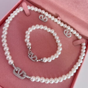 Conjunto Valentino com Pérolas Prata