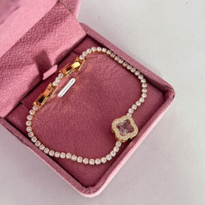 Pulseira Feminina Trevo Cristal Dourada