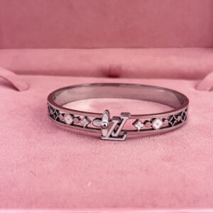 Pulseira Bracelete LV Branco Aço Prateado