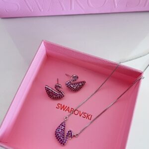Colar Feminino Cisne Rosa Prata