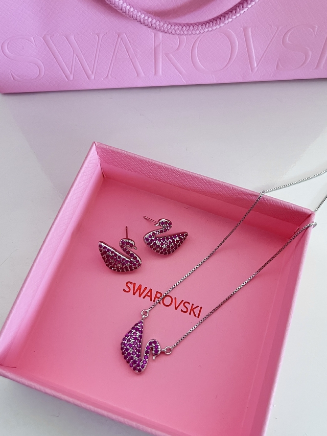 Colar Feminino Cisne Rosa Prata