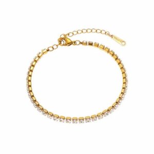 Pulseira Feminina Aço Titânio Banhado 18K Cravejada de Zircônia - Estilo Europeu