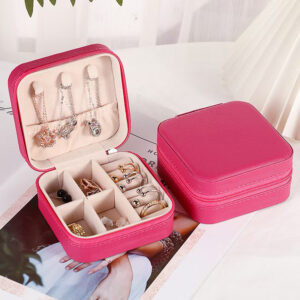Porta-Joias de Viagem Estojo Organizador com Zíper - Rosa Pink, Preto ou Verde Água